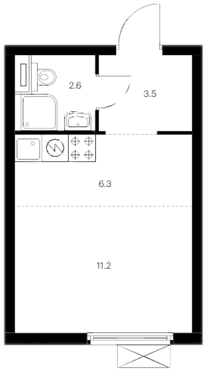 Квартира студия 23.6 м², 7/12 эт., ЖК «Витебский парк»